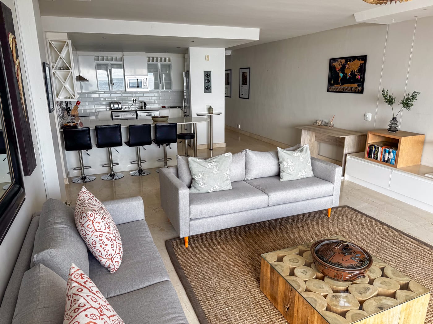 Living and dining area in the Dolphin Beach apartment