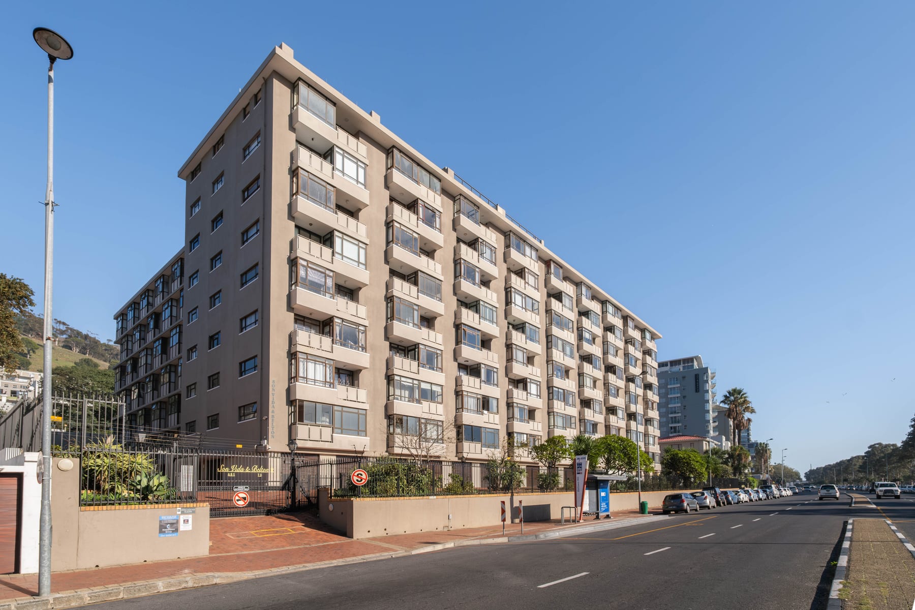 Exterior of the Son Vida and Belton apartment complex in Green Point