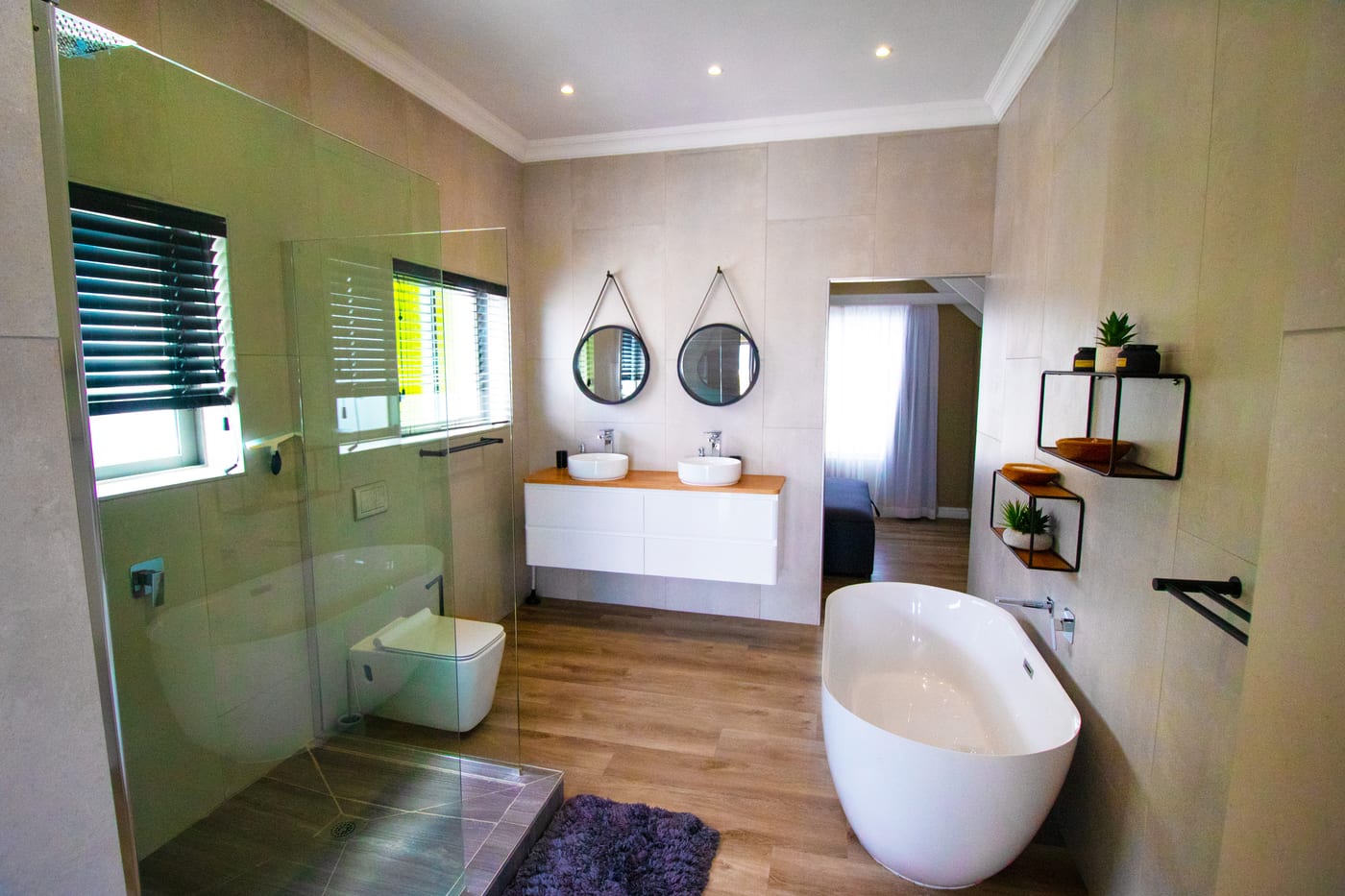 Bathroom with a bath and walk-in shower