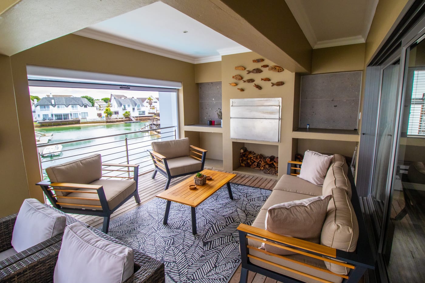 Covered patio overlooking the canal